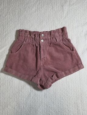 Pacsun Pink Corduroy Paper Bag High Rise Mom Shorts